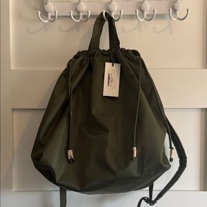 Claire V Olive Green Drawstring Backpack NWT